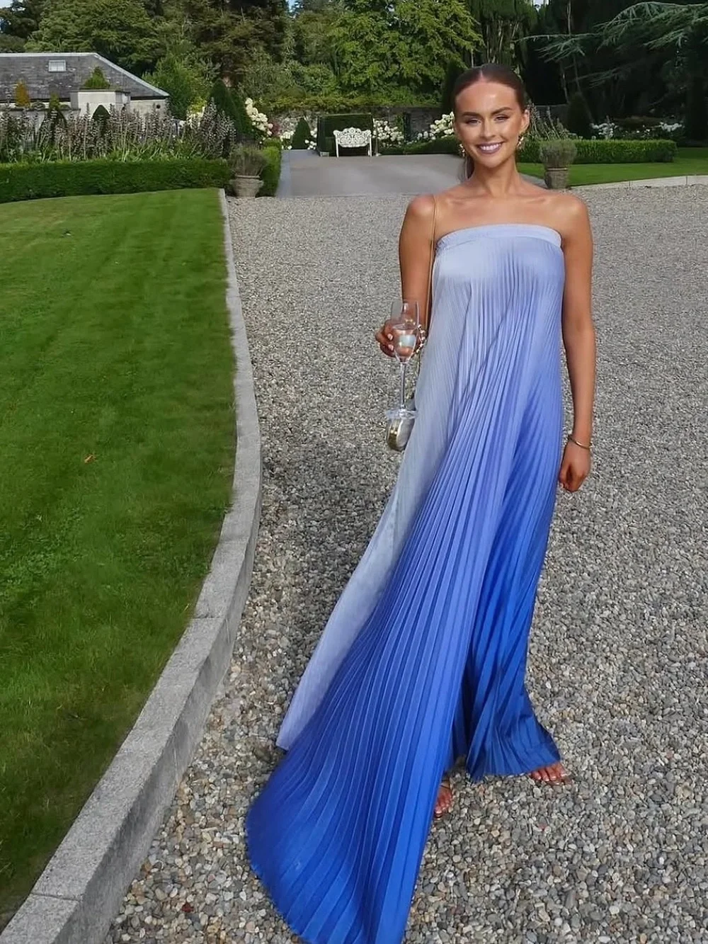 L’IDEE Bisous Strapless Pleated Gown Ombré Ocean Blue NEW with tags - Picture 9 of 10